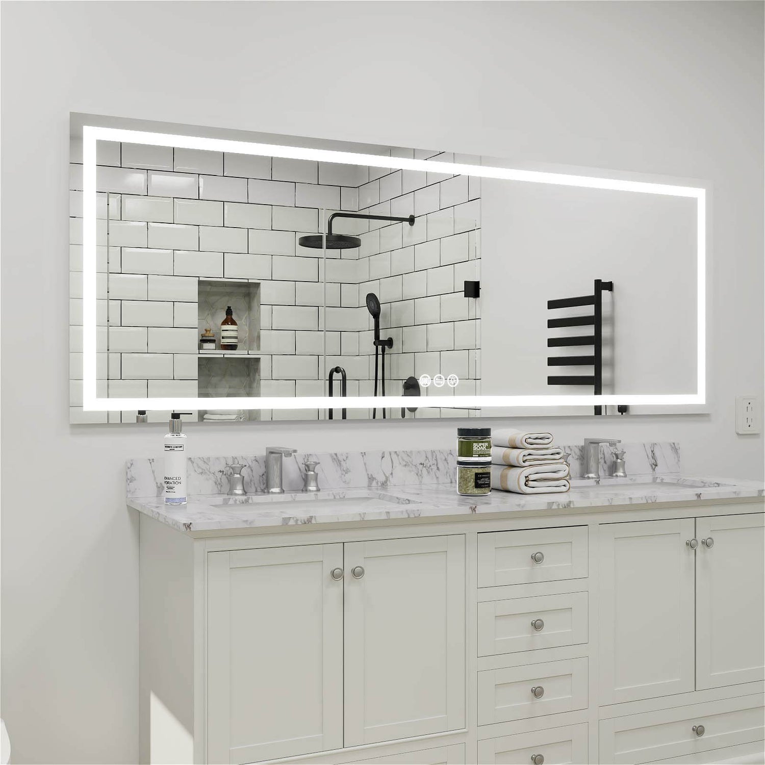 96&quot; x 36&quot; Rectangular Frameless LED Lighted Wall Mount Bathroom Vanity Mirror with Memory Function