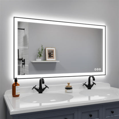 GIVING TREE 40&quot;/48&quot;/55&quot; LED Bathroom Mirror with Black Frame, Anti-Fog, Shatter-Proof, Memory, 3 Colors