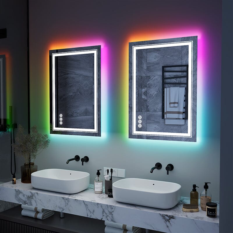 RGB LED Light Bathroom Vanity Mirror Small Rectangular Frameless Anti Fog