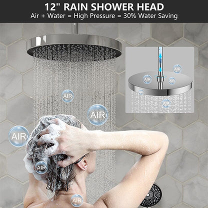 12&quot; Ceiling Mount Round Shower Systems with Head Shower &amp; Hand Shower Combo Set