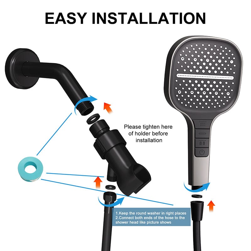 Push-button Hand Shower With 7 Modes, with Multi-angle Adjustable Shower Holder