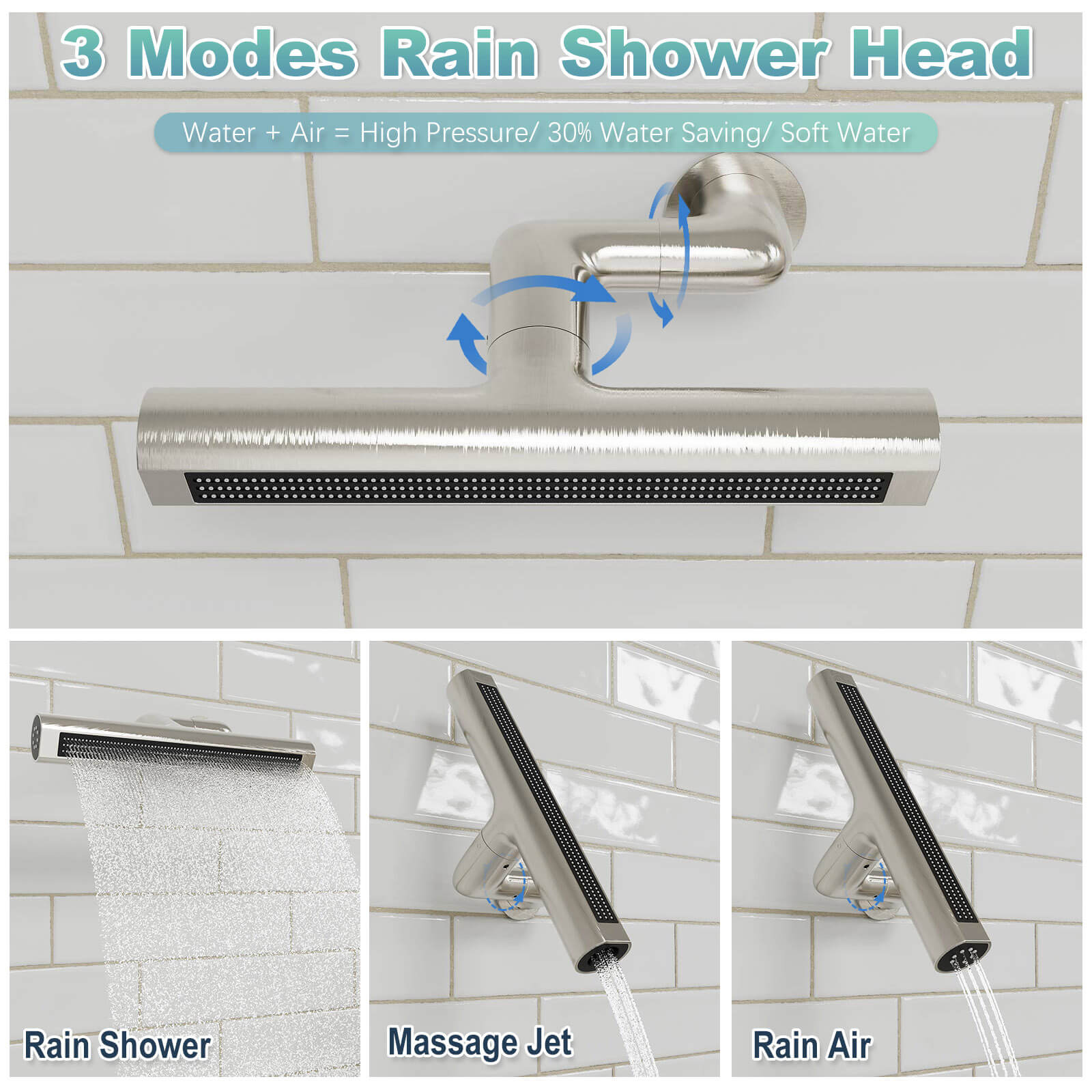 8&quot; Shower Systems with Adjustable 3-Spray Cylindrical Shower Head And 6-Spray Handheld, Wall Mount