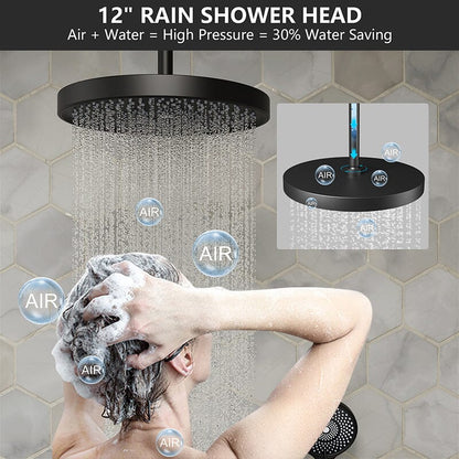 12&quot; Ceiling Mount Round Shower Systems with Head Shower &amp; Hand Shower Combo Set