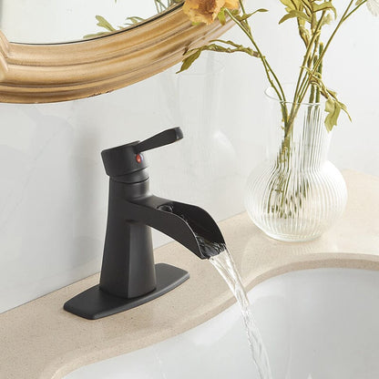 Waterfall Single Hole Single-Handle Low-Arc Bathroom Sink Faucet With Pop-up Drain Assembly