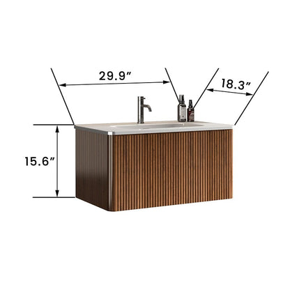 Giving Tree 30&quot; Wooden Striped Modern Bathroom Vanity with Sink, Wall-mounted