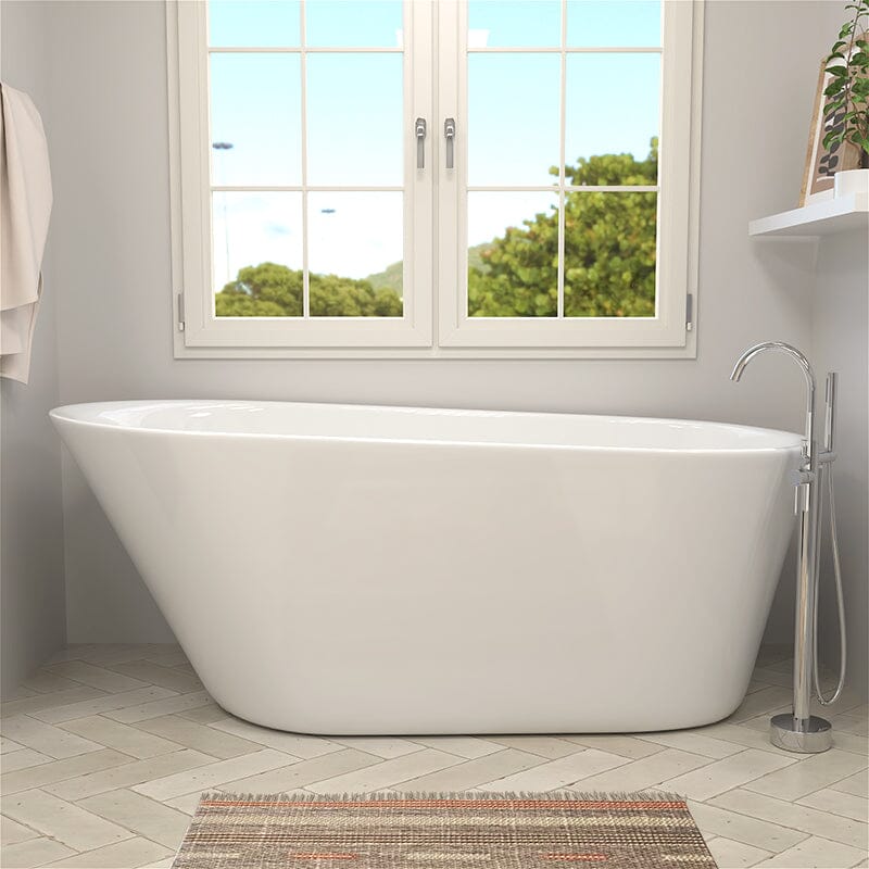 Mokleba 65&quot; Acrylic Slipper Flatbottom Freestanding Soaking Bathtub in Glossy White