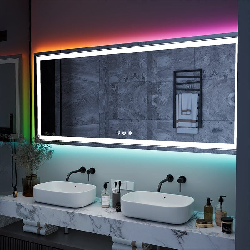 RGB LED Light Bathroom Vanity Mirror Large Rectangular Frameless Anti Fog