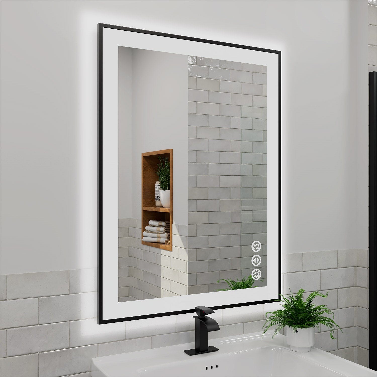 GIVING TREE 28&quot;/32&quot;/36&quot;/40&quot; LED Bathroom Mirror with Black Frame, Anti-Fog, Shatter-Proof, Memory, 3 Colors