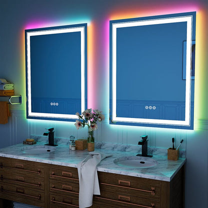 RGB LED Light Bathroom Vanity Mirror Rectangular Frameless Anti Fog