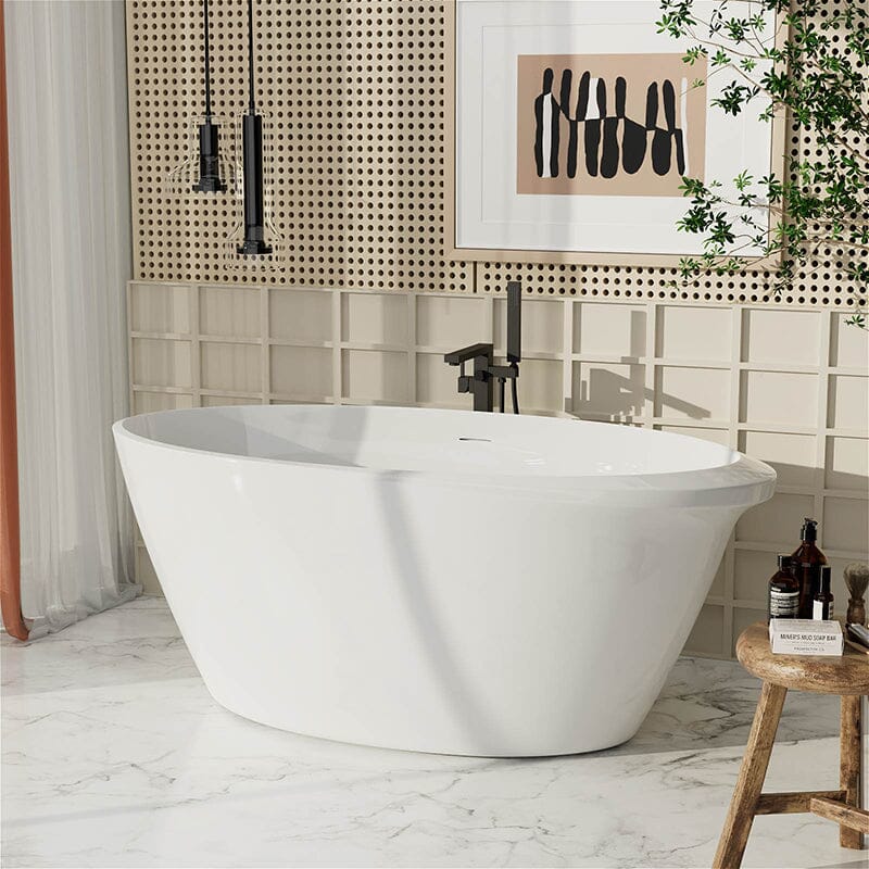 Mokleba 67&quot; Acrylic Oval Modern Freestanding Soaking Bathtub White