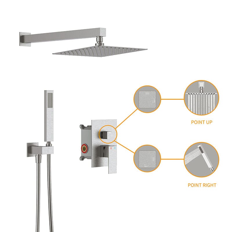 10&quot; Wall Mount Square Shower Systems with Head Shower &amp; Hand Shower Combo Set