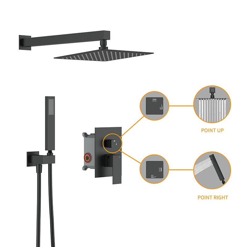 10&quot; Wall Mount Square Shower Systems with Head Shower &amp; Hand Shower Combo Set