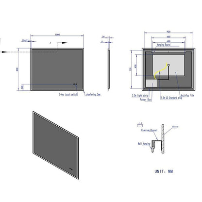 LED Light Bathroom Vanity Mirror Large Rectangular Frameless Anti Fog