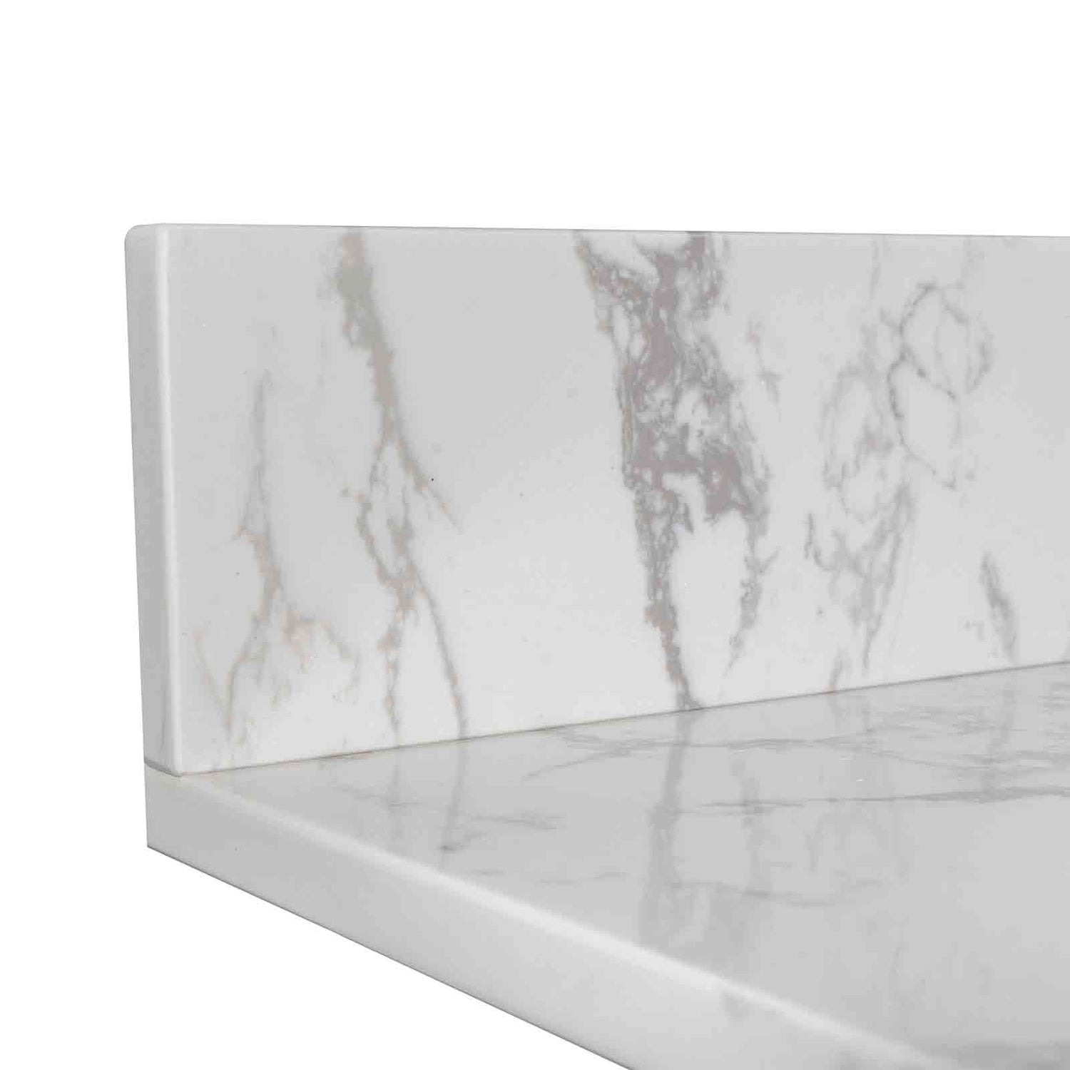 43 x 22 Carrara marble vanity top backsplash detail with 3 faucet holes