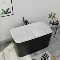 Mokleba 47'' Acrylic Freestanding Japanese Soaking Bathtub with Built-in Seat Matte Black