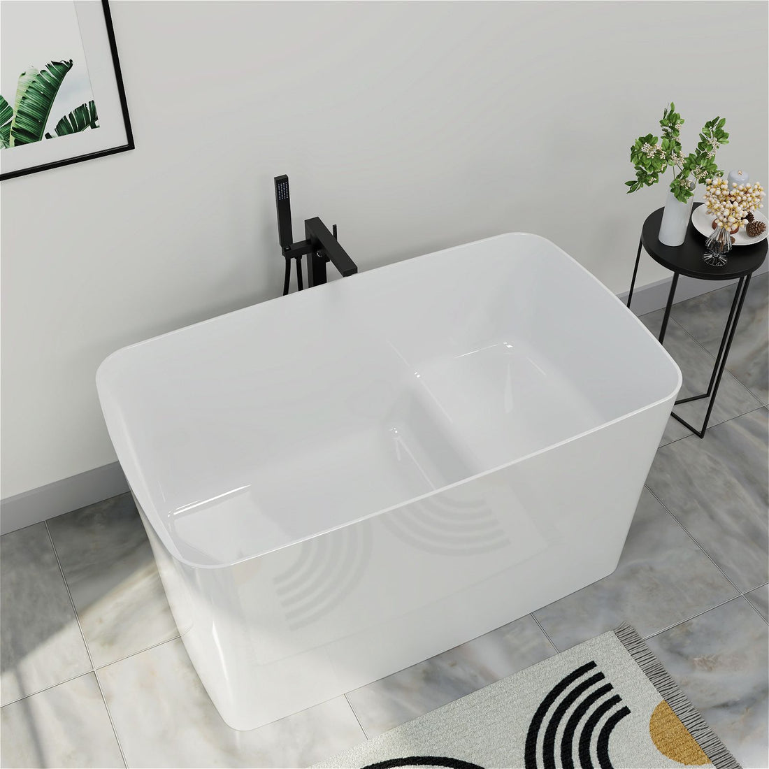 Mokleba 47&quot; Acrylic Freestanding Japanese Soaking Bathtub with Built-in Seat Glossy White