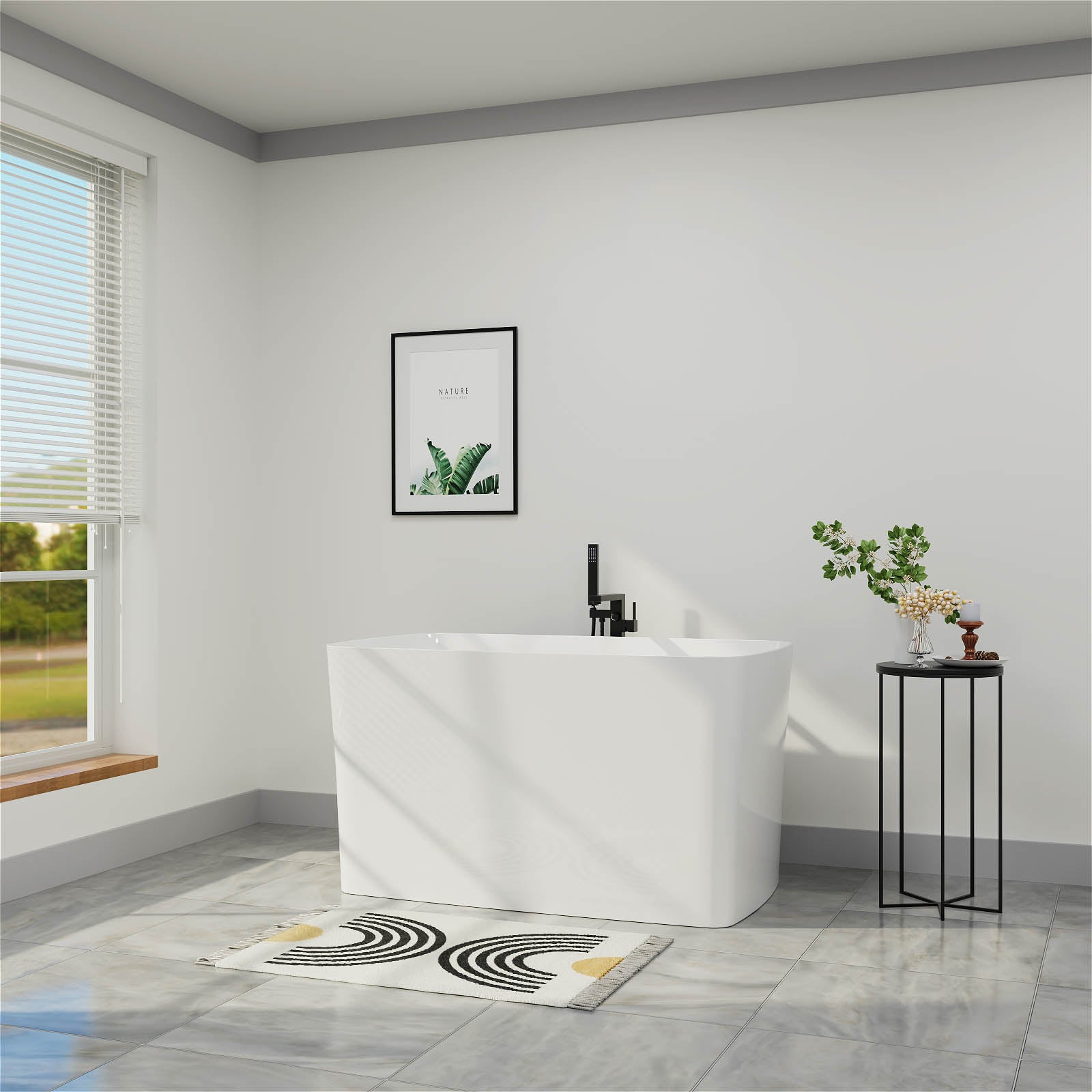 Mokleba 47&quot; Acrylic Freestanding Japanese Soaking Bathtub with Built-in Seat Glossy White