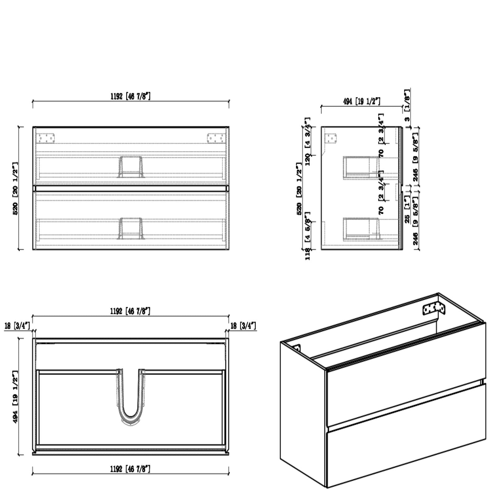 48&quot; Ash Gray Wall-Hung Vanity Size