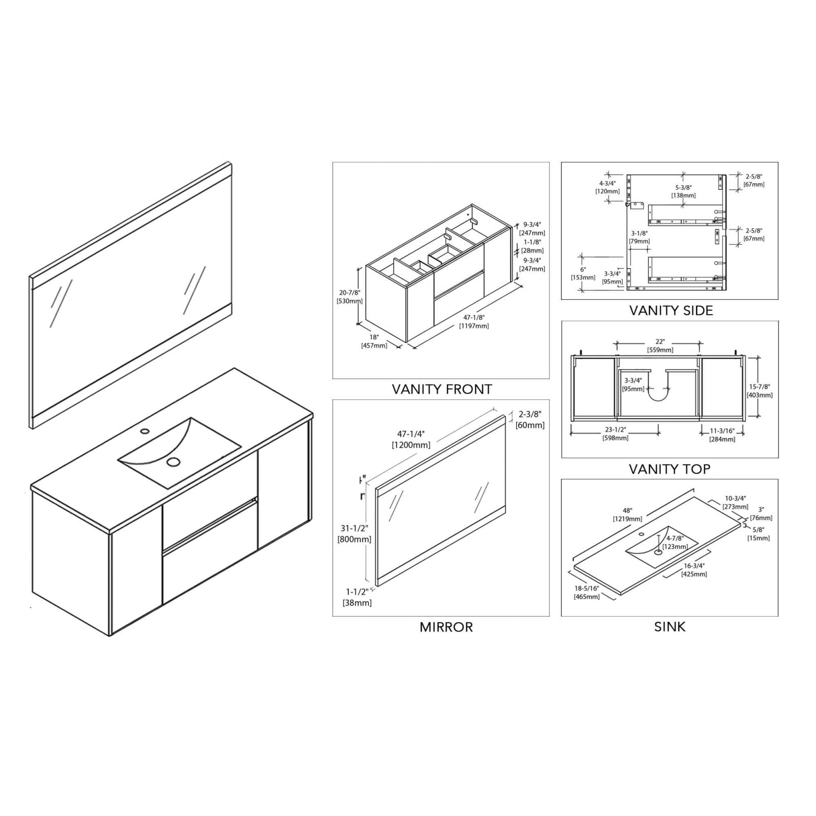 48&quot; Wall-Mounted Vanity Base by Blossom 2 Doors 2 Drawers