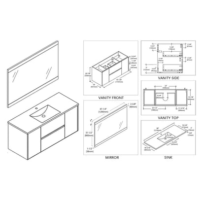 48&quot; Wall-Mounted Vanity Base by Blossom 2 Doors 2 Drawers Size