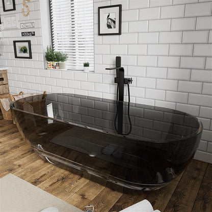 69&quot; Resin Oval Modern Art Transparent Freestanding Soaking Bathtub