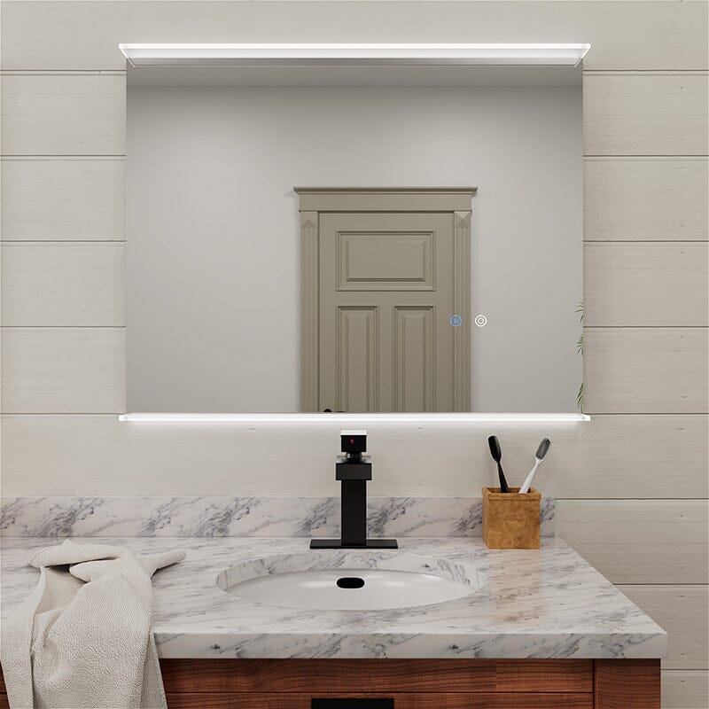 Rectangular Wall Mount LED Lighted Bathroom Vanity Mirror with Shelf