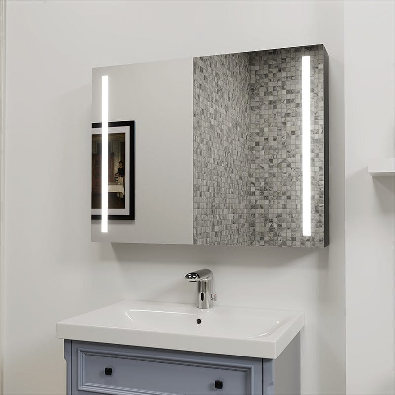 Rectangular Dimmable LED Lighted Medicine Cabinet with Mirror, Adjust Glass Shelves