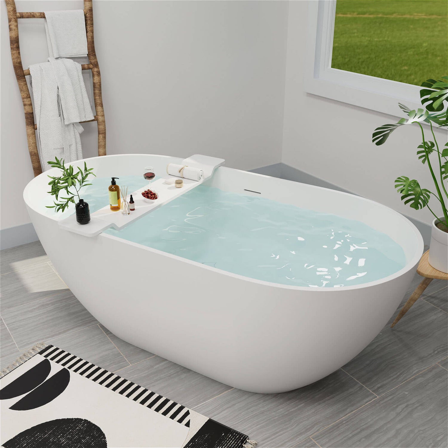 Stone Resin Bathtub Caddy Tray for Freestanding Tub