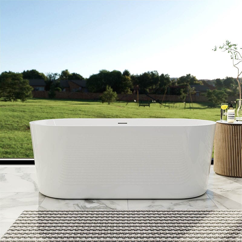 Mokleba 59 in. Acrylic Flatbottom Bathtub with Freestanding Drain Glossy White