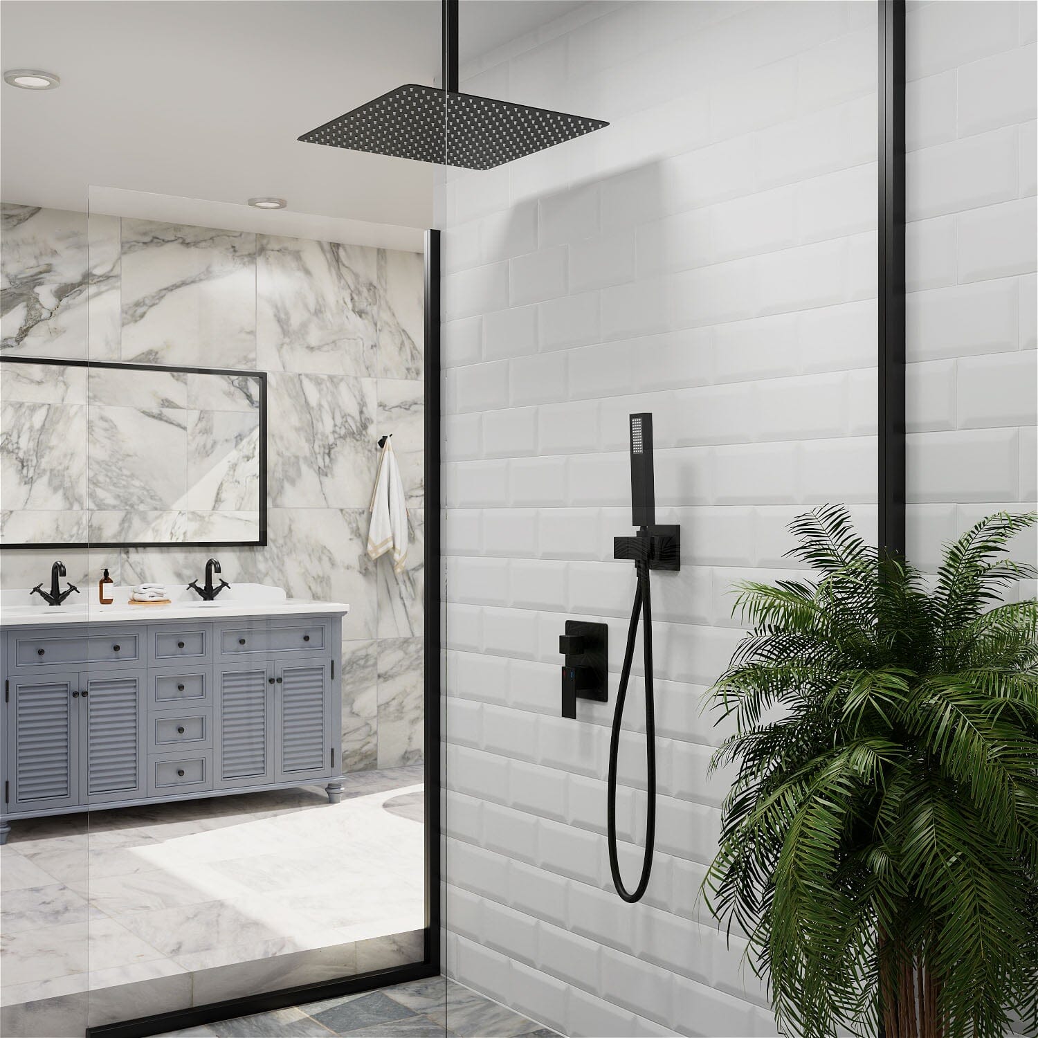 16&quot; Ceiling Mount Square Shower Set with Head Shower &amp; Hand Shower Combo Set