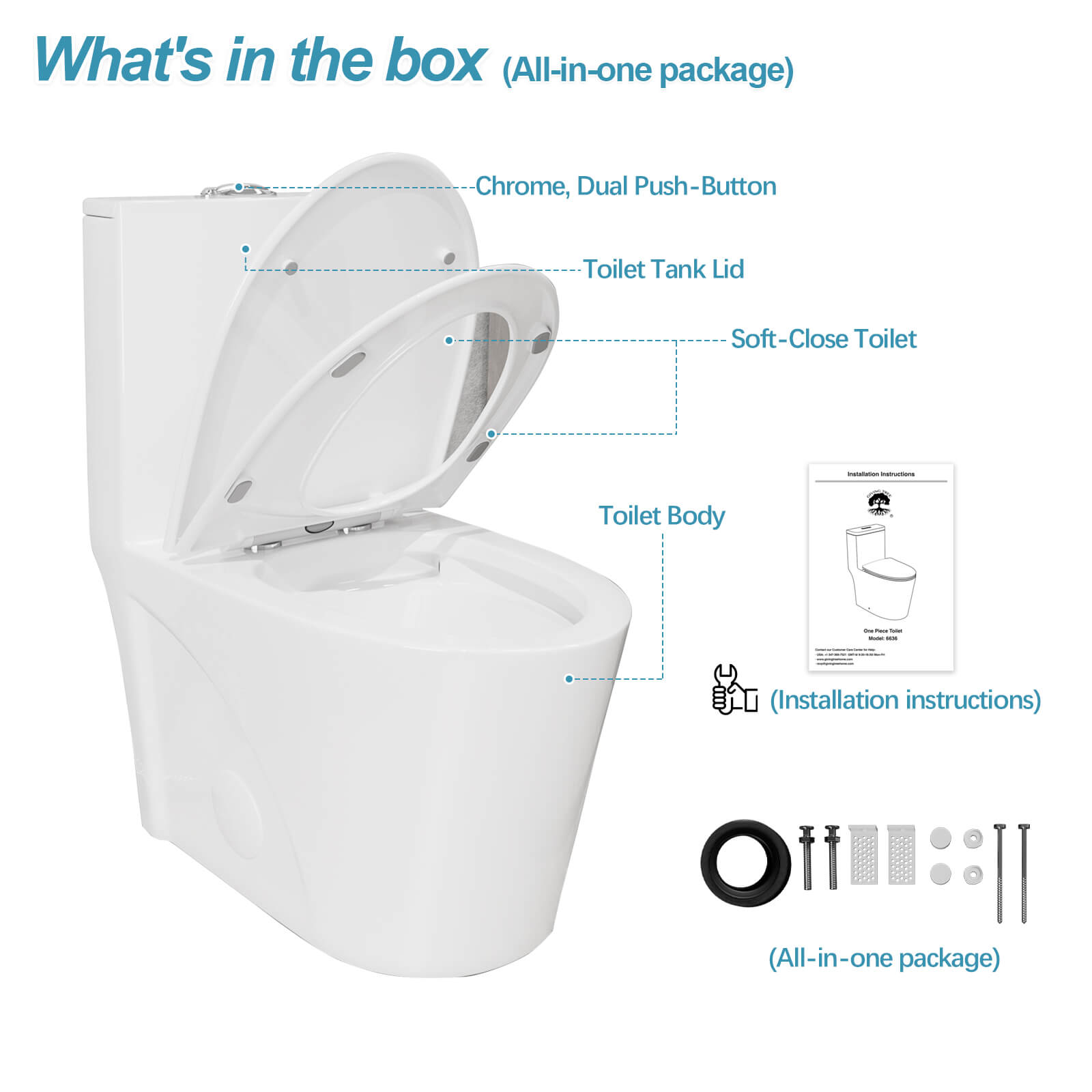 Giving Tree One Piece 1.1GPF/1.6 GPF Dual Flush Elongated Toilet