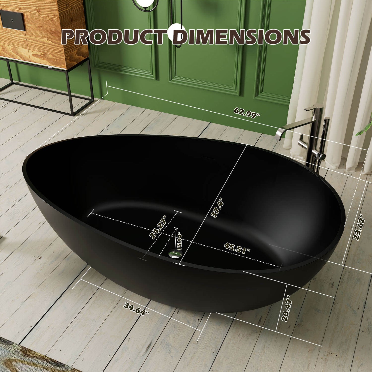 Wave Shape Freestanding Stone Resin Soaking Bathtub Dimensions Details