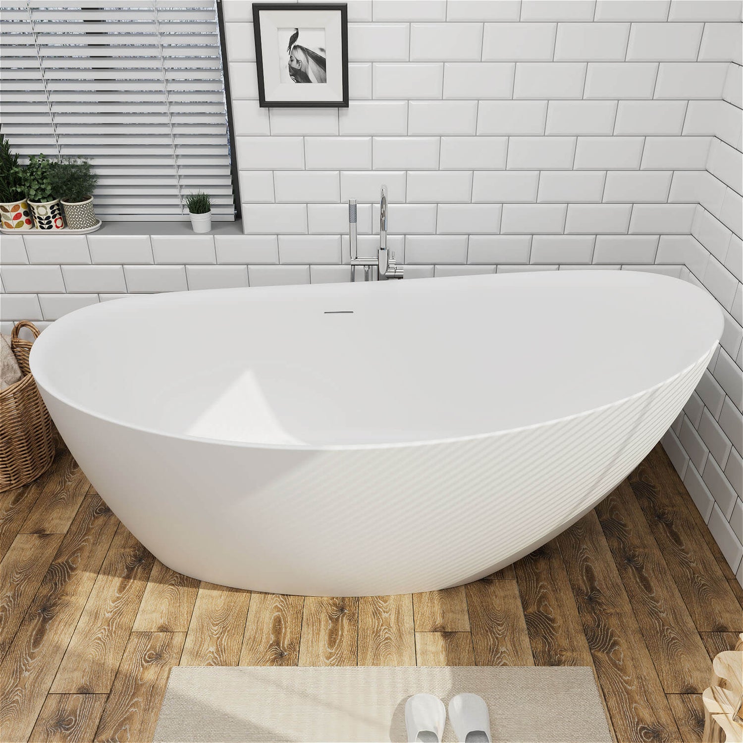 59&quot; Single Slipper Tub Solid Surface Stone Resin Freestanding Soaking Bathtub