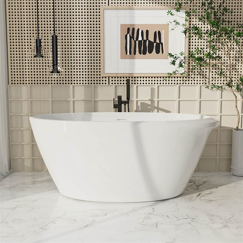 Mokleba 67&quot; Acrylic Oval Modern Freestanding Soaking Bathtub White