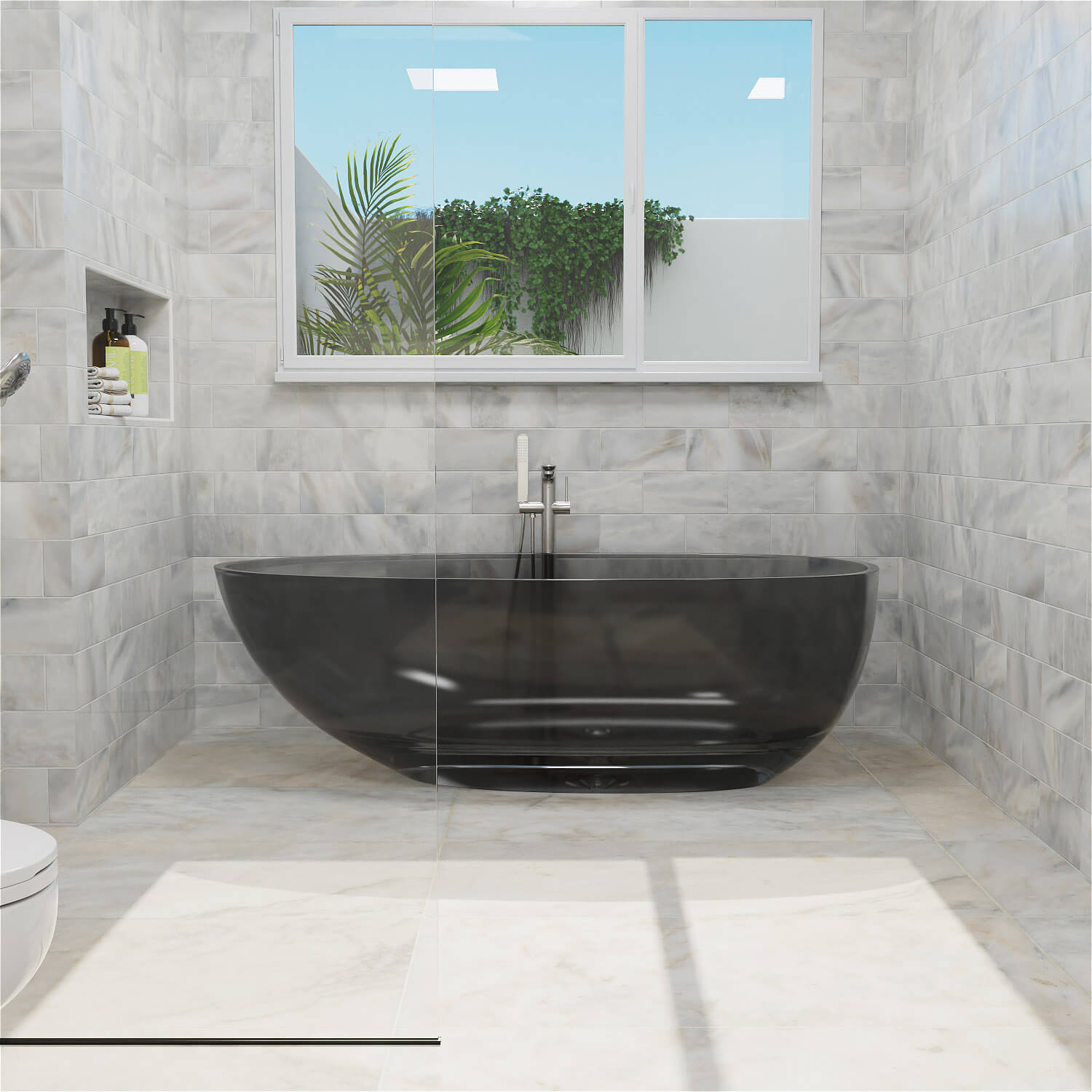 63&quot; Modern Art Resin Tub, Gray Transparent Egg Shape Freestanding Soaking Bathtub for Hotels