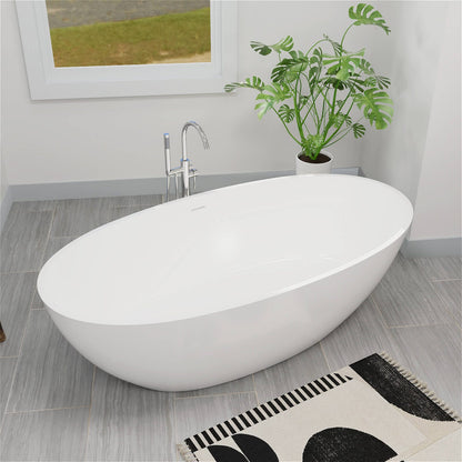 71&quot; Solid Surface Stone Resin Oval-shaped Freestanding Soaking Bathtub with Overflow