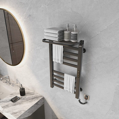 Bathroom Wall Mounted Flat 8 Bar Smart Heated Towel Rack with Top Shelf