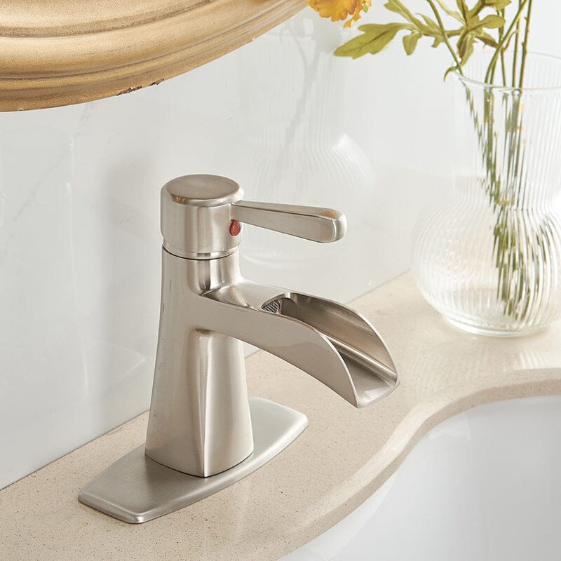 Waterfall Single Hole Single-Handle Low-Arc Bathroom Sink Faucet With Pop-up Drain Assembly