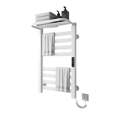 Bathroom Wall Mounted Flat 8 Bar Smart Heated Towel Rack with Top Shelf