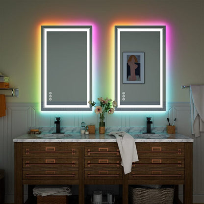 RGB LED Light Bathroom Vanity Mirror Small Rectangular Frameless Anti Fog