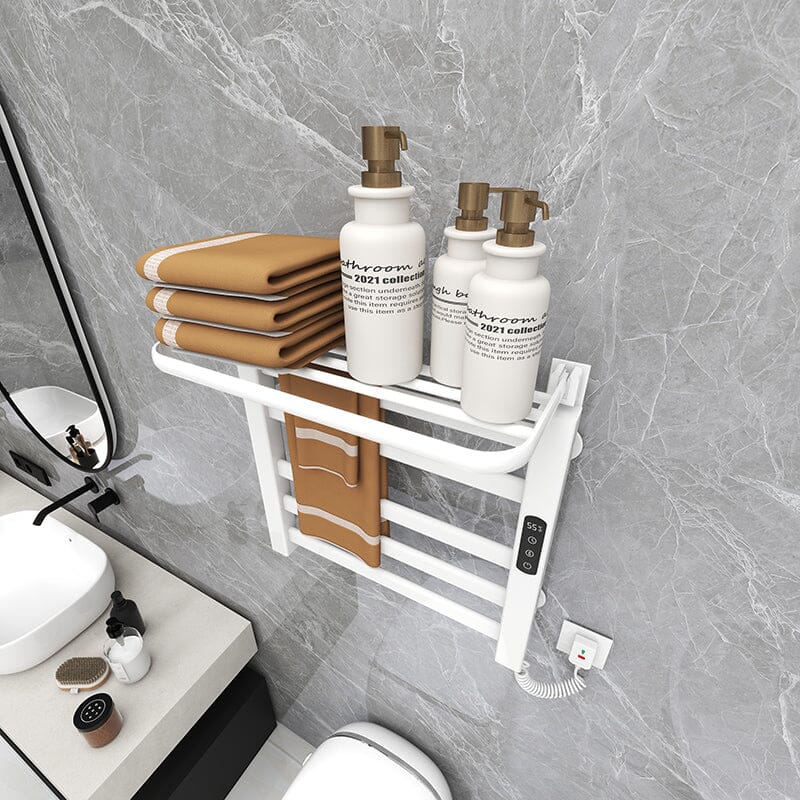 Bathroom Wall Mounted Smart Heated Towel Rack with Top Shelf