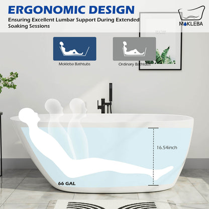 Mokleba 63&quot; Acrylic End Drain Freestanding Tub with Pop-up Drain