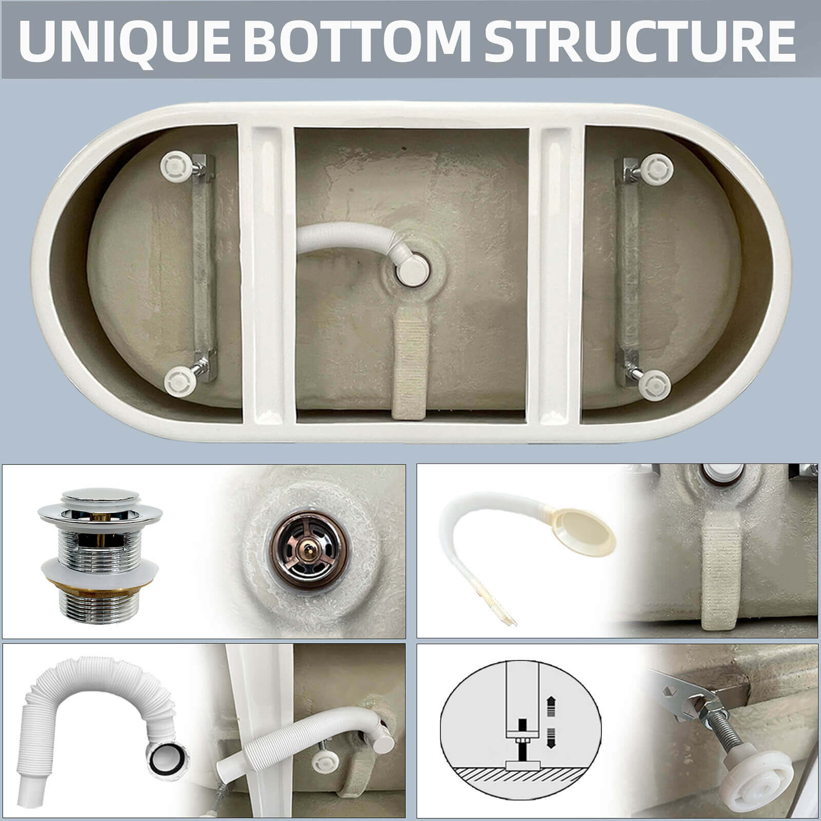 55 Inch Acrylic Soaking Tub Adjustable Feet Detail