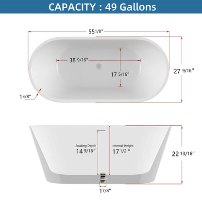 55 flat bottom acrylic bathtub outline diagram