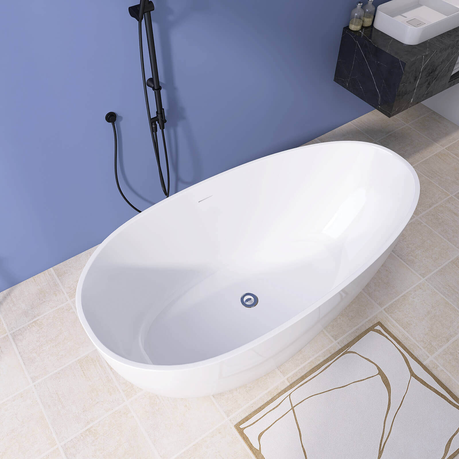 55 inch egg shaped design bathtub cast in acrylic material