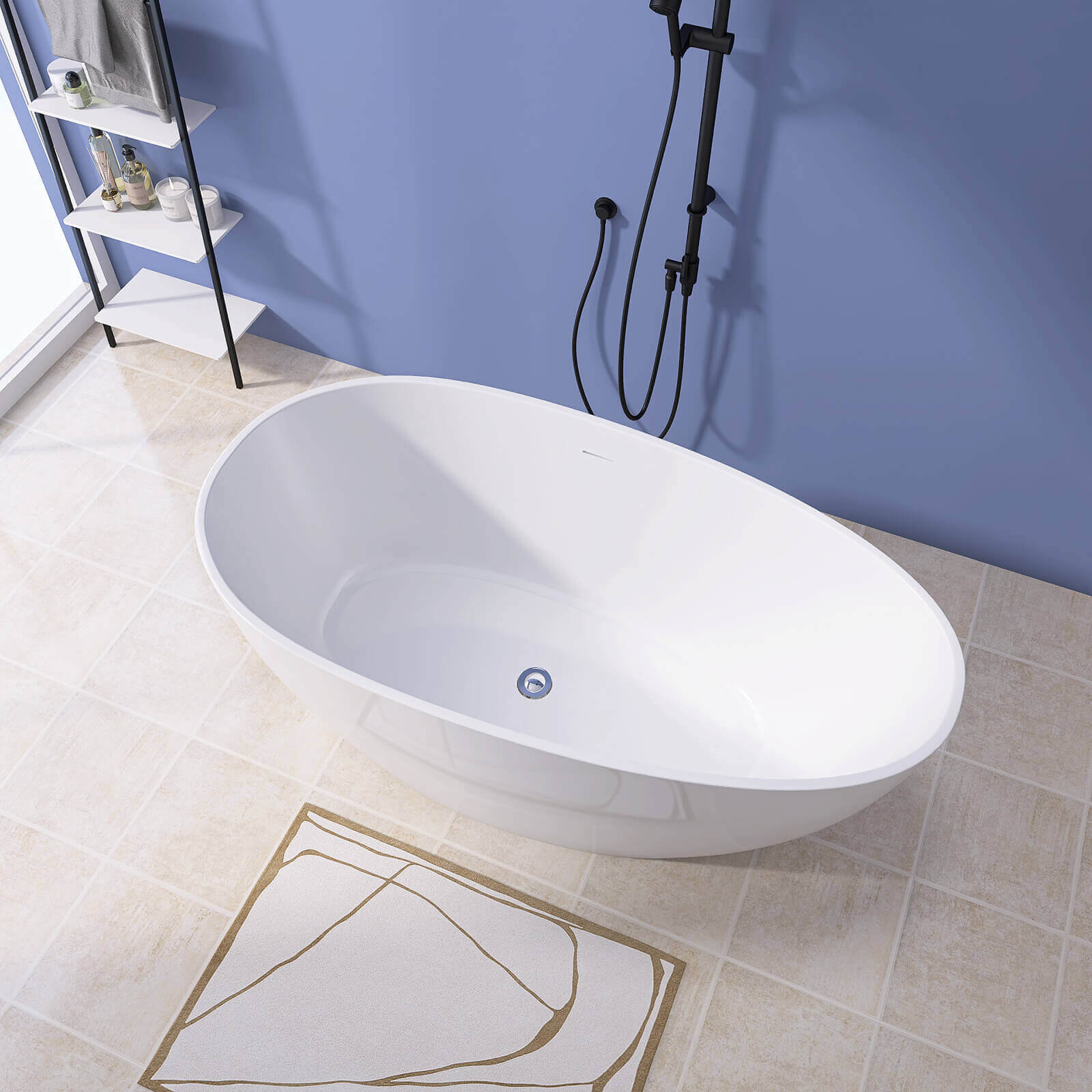 55 inch glossy white acrylic egg shaped bathtub