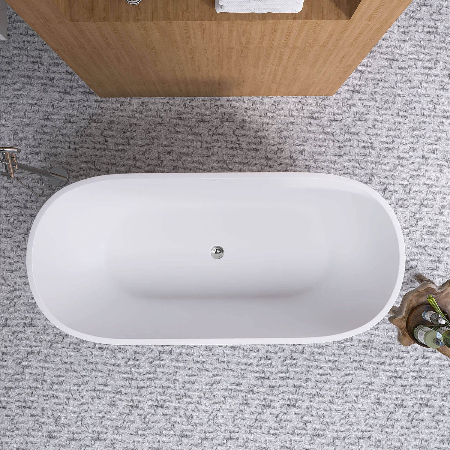 55 inch matte white oval freestanding soaking tub top view