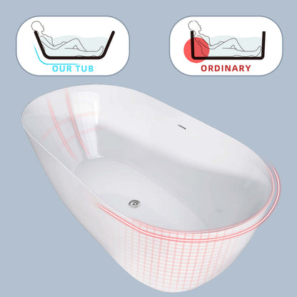 59-Inch Anti-Clog Classic Oval Acrylic Tub Ergonomic Backrest