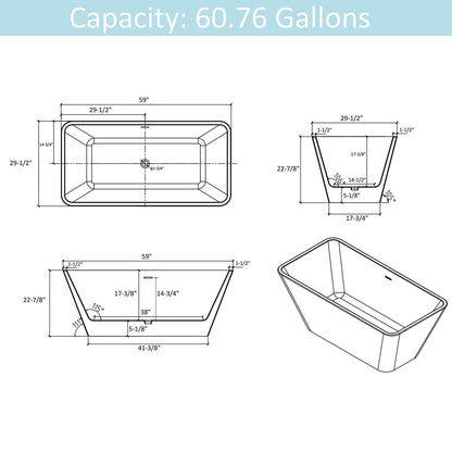 59 inch Acrylic Tub with Brushed Nickel Overflow Dimensions Outline