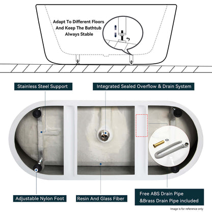 59 inch Small Size Acrylic Soaking Tub Bottom Detail